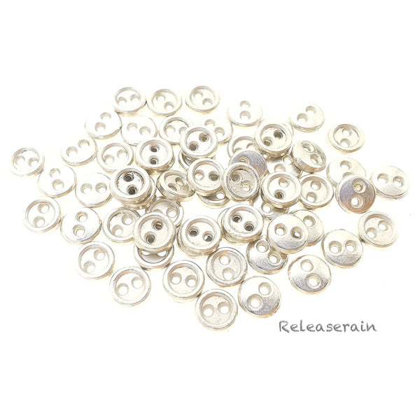 人形用 ドール服の材料 丸形 メッキ ボタン 二つ穴 5mm 4色選択可 60個入